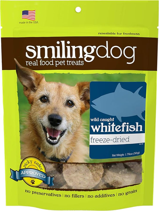 Herbsmith Smiling Dog Treats – Freeze Dried Wild Caught Whitefish – That’s 100% it – 1.76 Ounce