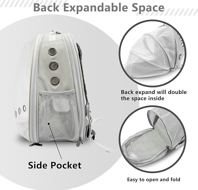 TOYSINTHEBOX Cat Backpack Carrier, Expandable Pet Bubble Backpack for Cat Small Dog Pet Travel Carrier Breathable Carrying Bag for Hiking, Travelling, Walking, Camping & Outdoor Up to 13 Lbs Grey