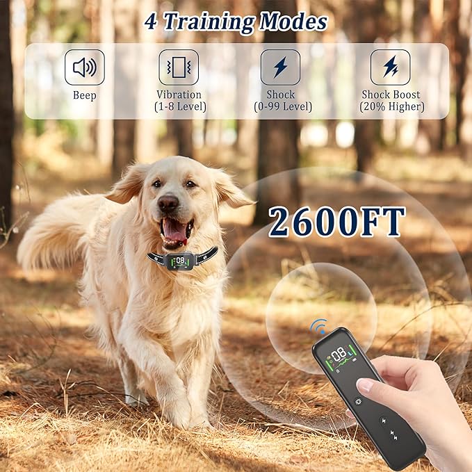 Dog Training Collar with Remote Dog Shock Collar with Automatic No Barking Mode IPX7 Waterproof 2600FT (Gray)