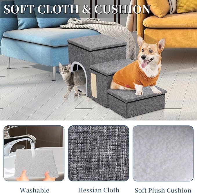 Upgrade XL Dog Stairs for Bed and Couch 35.5"L x 13.8"D x 17"H, Foldable 180lbs