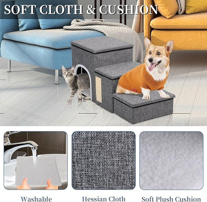 Upgrade XL Dog Stairs for Bed and Couch 35.5"L x 13.8"D x 17"H, Foldable 180lbs