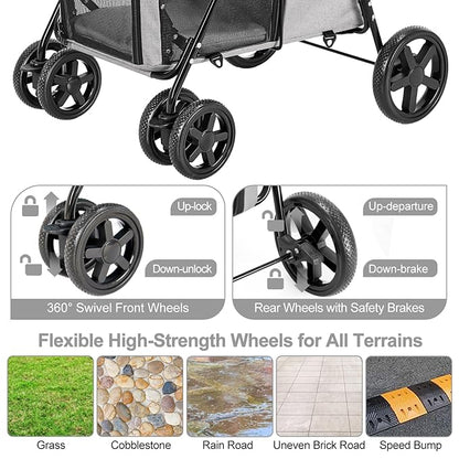 Double Pet Stroller for Dogs and Cats with 2 Detachable Carrier 4 Wheels,