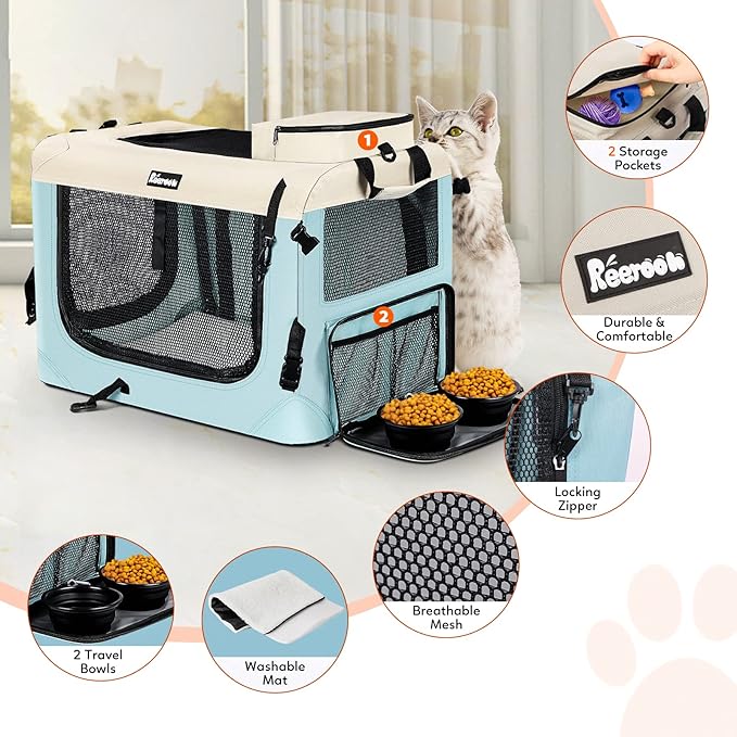 Large Cat Carrier 24"x17"x17" 2 Bowls,