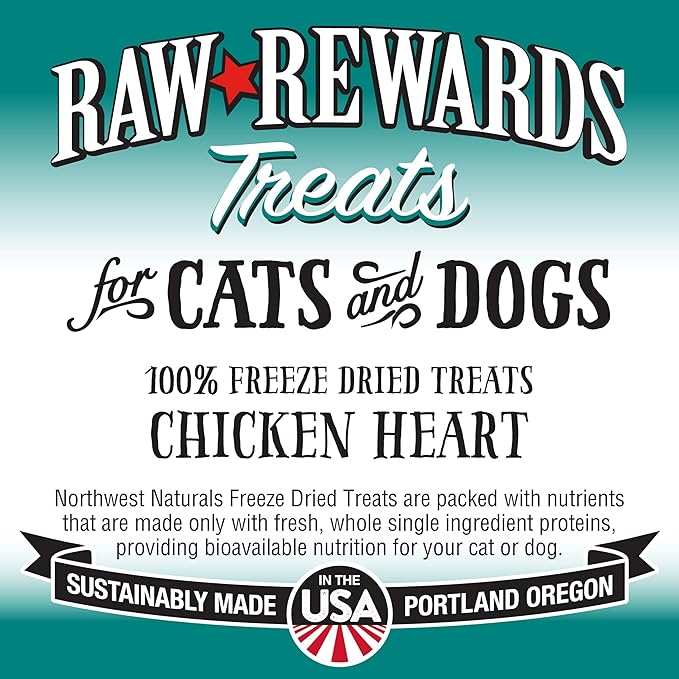 Northwest Naturals Raw Rewards Freeze-Dried Chicken Heart Treats for Dogs and Cats - Bite-Sized Pieces - Healthy, 1 Ingredient, Human Grade Pet Food, Natural - 10 Oz (Pack of 3) (Packaging May Vary)