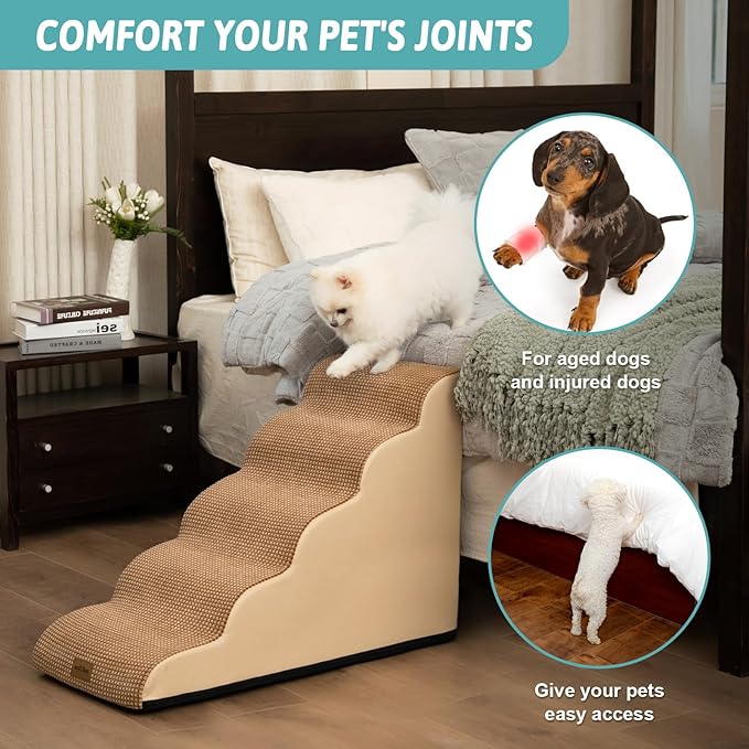 Dog Stairs for High Bed 23" H 15.7x33x22.6in, Light 5 Tiers