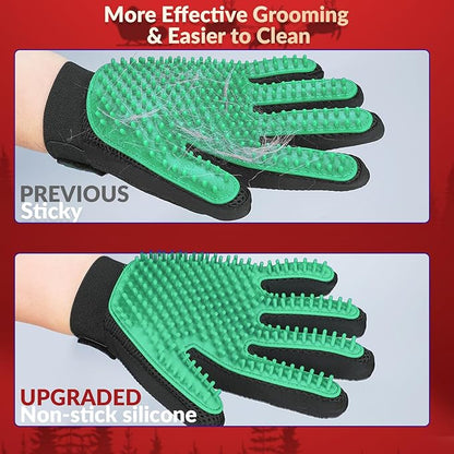 DELOMO Pet Hair Remover Gloves, 255 Tips, Deshedding Glove for Dog and Cat, Gentle De-Shedding Glove Brush, Green, 2 Count