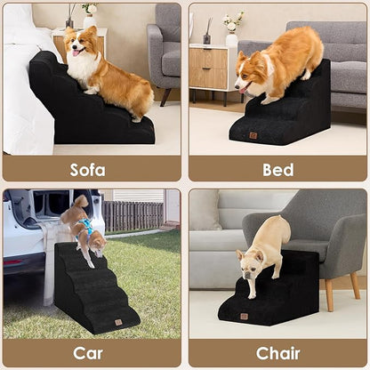 EHEYCIGA Curved Dog Stairs for High Beds 22.6" H 5-Step Dog