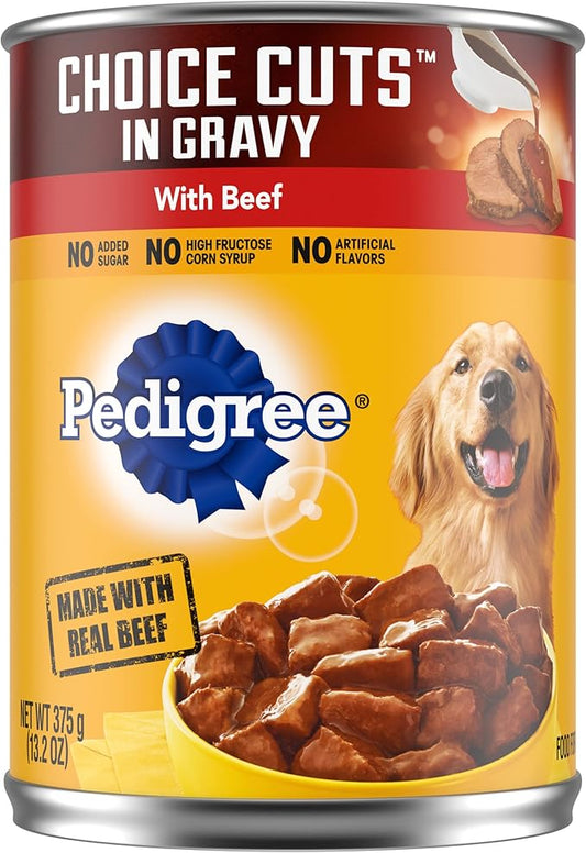 PEDIGREE CHOICE CUTS IN GRAVY Adult Canned Soft Wet Dog Food with Beef, 13.2 oz. Cans (Pack of 12)