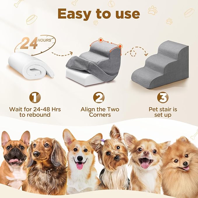 Gimars Extra Wide Sturdy 30D High Density Foam Dog Stairs for High Beds