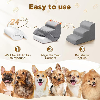 Gimars Extra Wide Sturdy 30D High Density Foam Dog Stairs for High Beds