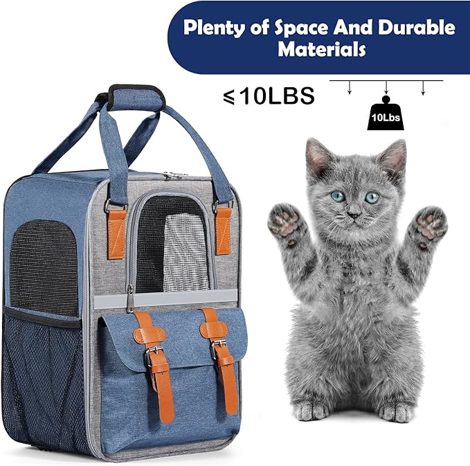 Pet Backpack Carrier for Small Dogs/Cats, Puppies and Small Animals, Fully Ventilated with Breathable Mesh, Comfortable Collapsible Cat Bag for Travel, Hiking, Camping