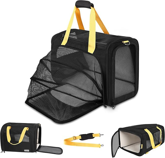 19 x 13 x 9 TSA Approved pet Carrier for cat and Small Dog up to 12-15 lbs,Turn Down to Putted underseat for Southwest Allegiant and Other Airlines Have 9'' or 9.5'' Height Space