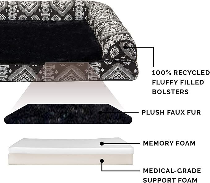 Furhaven Memory Foam Dog Bed for Large Dogs w/ Removable Bolsters & Washable Cover 125 lbs