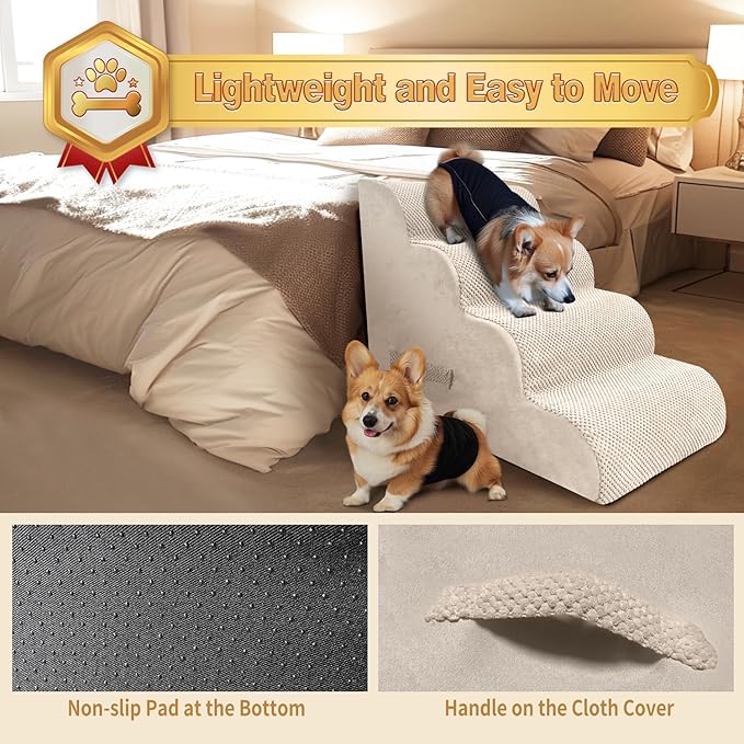 PAWSCART Dog Stairs for Small Dogs 19.6” H 30D Material 4-Step Dog