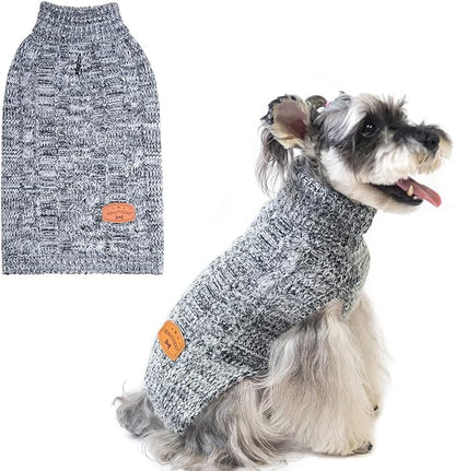 BEAUTYZOO Small Dog Sweater -Turtleneck Pullover Classic Cable Knit Fuzzy Winter Coat Dog Cold Weather Clothes for Small Medium Dogs Puppy Girl Boys(Retro Grey, XS)