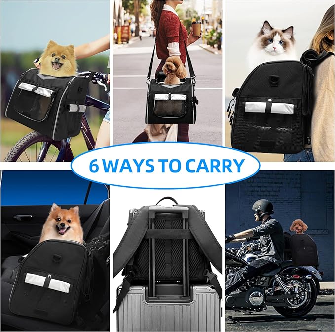 Dog Bike Basket Foldable Dog Bike Carrier Large Waterproof Pet Carrier Backpack, Dog Backpack Carrier for Cat Dog Puppy(Black)