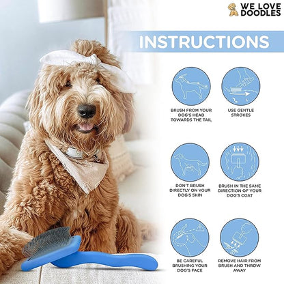 We Love Doodles Dog Slicker Brush for Grooming Pet Hair - Best Brushes For Poodle & Golden Doodle - Long Haired Brush For Dogs - Goldendoodle Long Pin Brush For Dematting (Large)