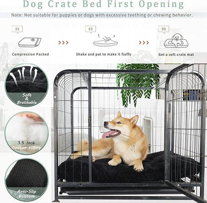 36 inch Dog Crate Pad Machine Washable Extra Soft Anti Anxiety Sleeping Pad fit Crates or Kennel,Durable Anti-Slip Bottom Super comfy Puppy Beds for Indoor or Outdoor 36x24,Black