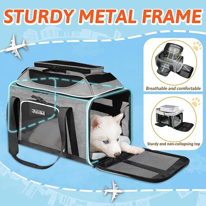 Petskd Top-Expandable Pet Carrier 17x12x8.5 Inches JetBlue Frontier Spirit Airline Approved
