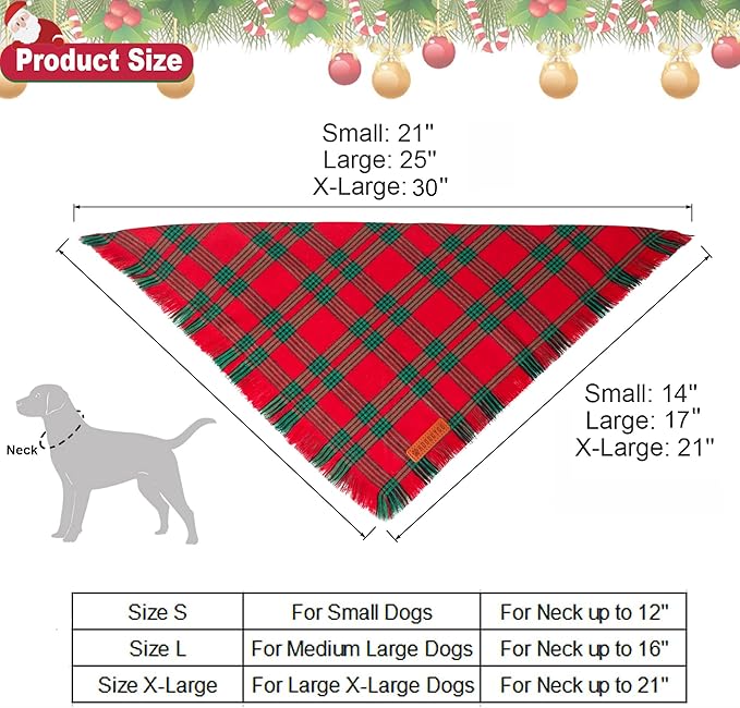 ADOGGYGO Christmas Dog Bandanas with Tassels Edges (Christmas-2, Large)
