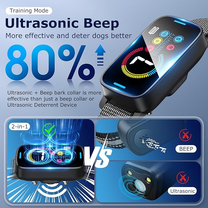 Bark Collar for Large Medium Dogs Smart Ultrasonic 7 Sensitivity