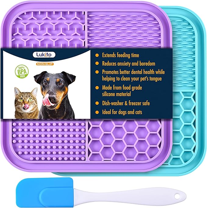 2PCS Licking Mat for Dogs with Suction Cups, Premium Lick Pad for Anxiety Relief, Slow Feeder Dog Bowls, Perfect for Bathing, Grooming and Training