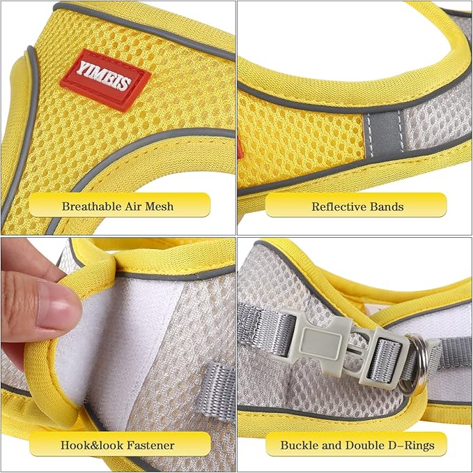 YIMEIS Dog Harness and Leash Set, No Pull Soft Mesh Pet Harness, Reflective Adjustable Puppy Vest for Small Medium Large Dogs, Cats (Yellowgrey, X-Small (Pack of 1)