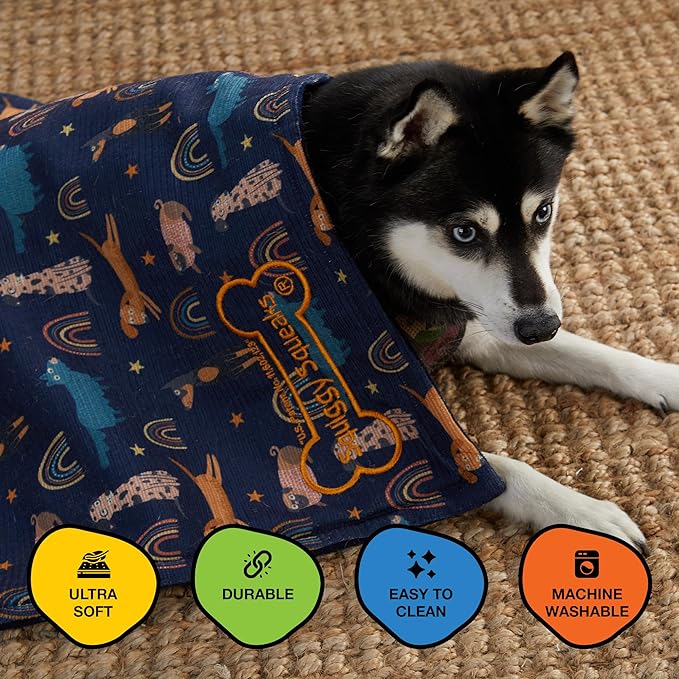 Toy & Blanket Combo.| Ultra Soft, Durable & Machine Wable Pet Blanket and Squeaky Teething Toys for Small Puppy to Medium Dogs | 22" x 27" - Blue/Dark Blue