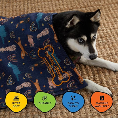 Toy & Blanket Combo.| Ultra Soft, Durable & Machine Wable Pet Blanket and Squeaky Teething Toys for Small Puppy to Medium Dogs | 22" x 27" - Blue/Dark Blue