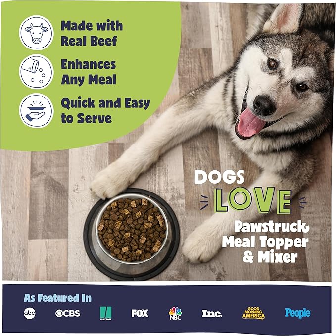 Pawstruck Vet Recommended Air Dried Dog Food Toppers for Picky Eaters - Made in USA with Real Beef - Premium All Natural Meal Mix-in Kibble Seasoning Enhancer - 8 oz - Packaging May Vary