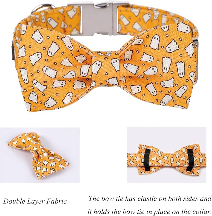 Lionet Paws Halloween Dog Collar with Bowtie 7-11in