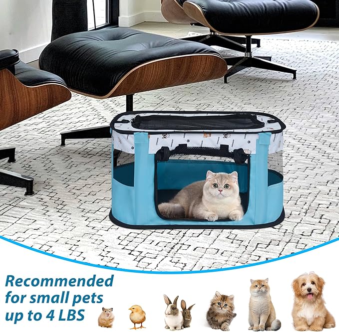 Cat Carrier Soft Portable Pet Carrier for Small or Medium Cats Dog Carrier Cat Travel Bag with Mat and Carry Bag, Blue