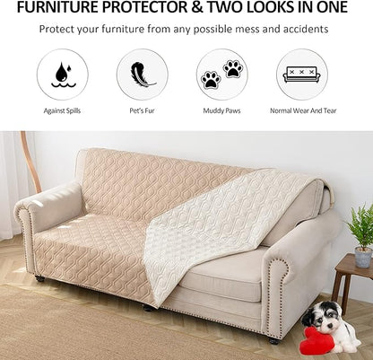 Waterproof Dog Bed Covers for Couch Protection Dog Pet Blanket Furniture Protector (82"x120",Beige+Ivory)