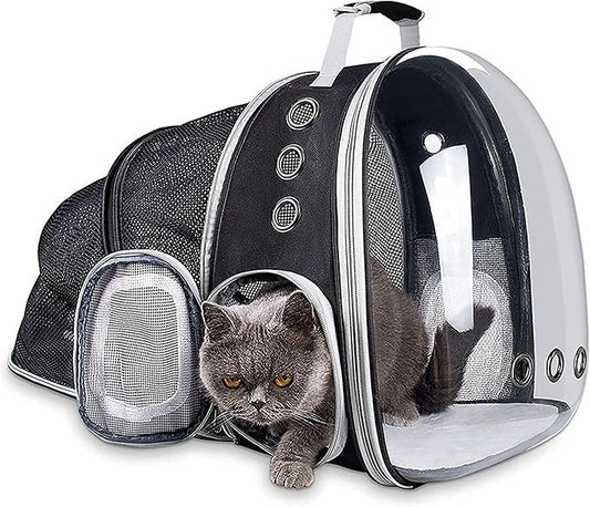 Cat Backpack Carrier,Expandable Bubble Backpack for Carrying Cats and Puppies,Airline-Approved Pet Travel Carrier Designed for Travel, Hiking, Walking Outdoor Use,Black