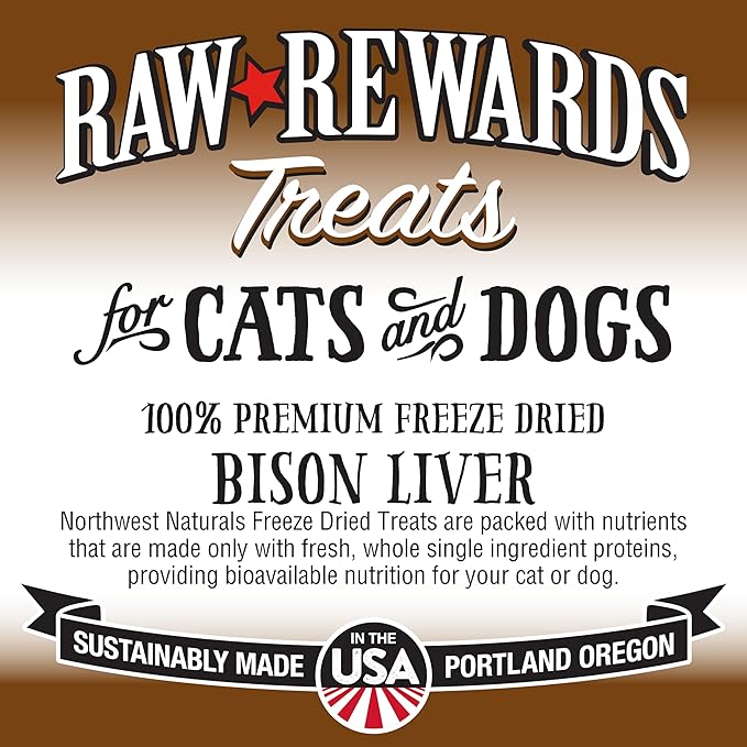 Northwest Naturals Raw Rewards Freeze-Dried Bison Liver Treats for Dogs and Cats - Bite-Sized Pieces - Healthy, 1 Ingredient, Human Grade Pet Food, All Natural - 3 Oz (Pack of 3) (Packaging May Vary)