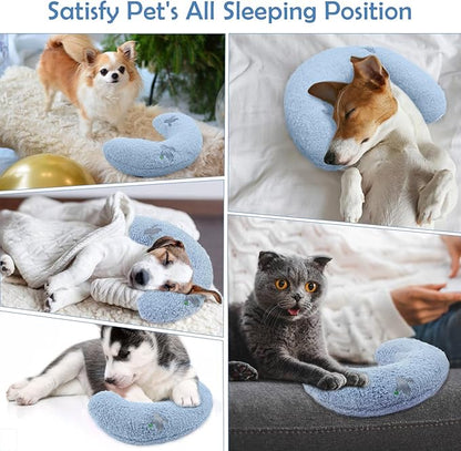 Dog Pillow Bed, Cat Calming Pillow, Dog Neck Pillow for Joint Relief Sleeping, Ultra Soft Half Donut Cuddler, Pillow Pet for Upper Spine Support, Doggy/Kitten Pillow Training Toy, BlueCactus