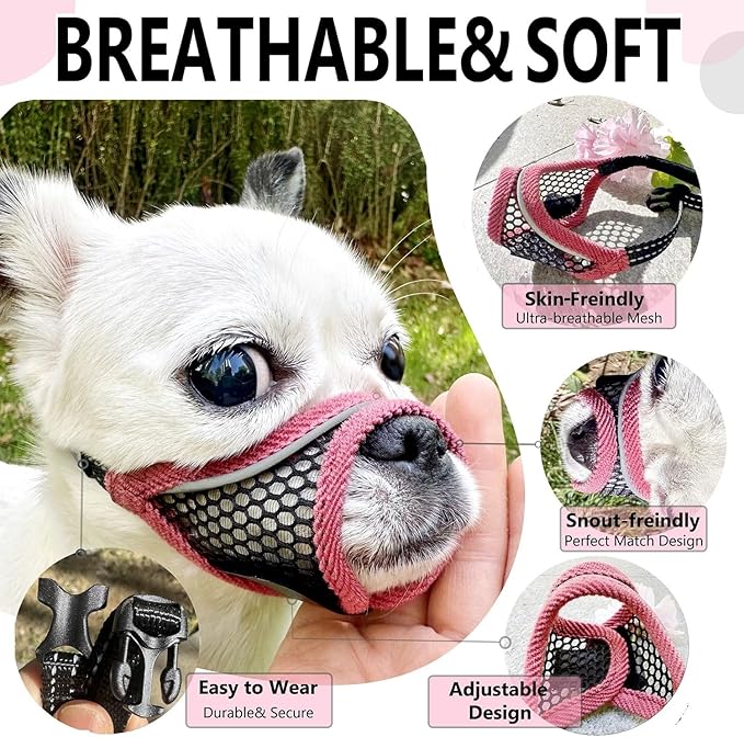 Dog Muzzle for Small Medium Dogs Breathable Adjustable,Soft Air Mesh Muzzle for Grooming Vet Visits, Prevent Biting Fierce Barking,Chihuahua,Teddy,Toy Poodle (Cherry-red, XS)