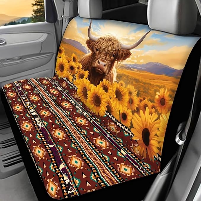 WELLFLYHOM Highland Cow Car Accessories Seat Cover