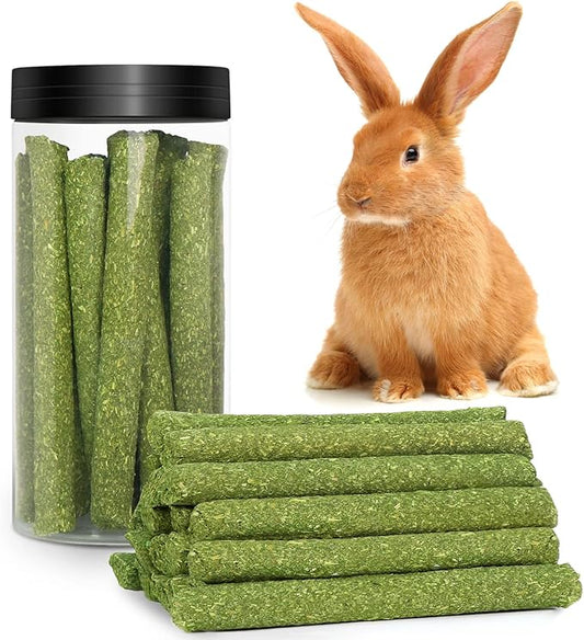 DELEMI 20pcs Natural Timothy Hay Sticks,Guinea Pig Chinchilla Rabbits Chew Toys Small Animals Treats Bunny Toys,Timothy Grass Molar Sticks Good for Pets Rats Bunny Teeth Health (Timothy Hay Sticks)