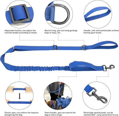 Forestpaw Tactical Dog Harness for Large Dogs,Tactical Dog Collar with Bungee Leash Set,No Pull Military Dog Harness for Dog Walking Training,Adjustable for Medium Large Dogs,Blue L