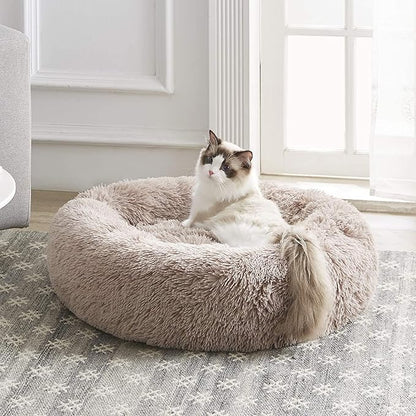 Western Home Faux Fur Dog Bed & Cat Bed, Original Calming Dog Bed for Small Medium Large Pets, Anti Anxiety Donut Cuddler Round Warm Washable Cat Bed for Indoor Cats(20", Brown)