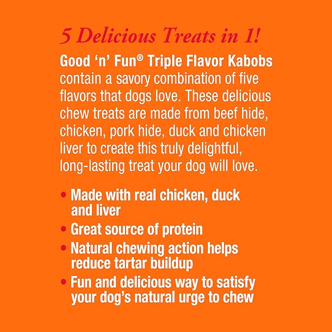 Good'n'Fun Triple Flavor Kabobs 48 Ounce, Rawhide Snack for All Dogs