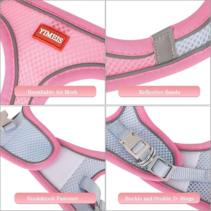 YIMEIS Dog Harness and Leash Set, No Pull Soft Mesh Pet Harness, Reflective Adjustable Puppy Vest for Small Medium Large Dogs, Cats (Pinkblue, Small (Pack of 1)