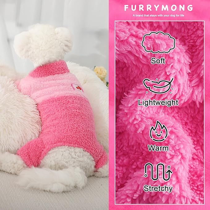 Turtleneck Dog Pajamas for Small Dogs Fleece Dog Sweater Warm Puppy Onesie Cute Dog Clothes Pjs Winter Outfits Pet Jumpsuits Cat Sweaters (Pink Strawberry, X-Small)