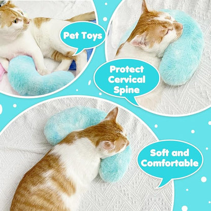 Bonaweite Cat Pillow, Soft Calming Pillow for Dogs, Pet Neck Pillows for Cervical Protection and Sleeping Support, Pet Calming Toy for Anxiety Relief, U-Shaped Soothing Cuddler