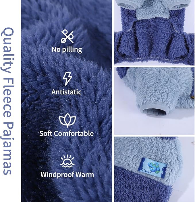 Dog Pjs for Small Dogs Chihuahua Yorkie Clothes Fleece Warm Puppy Pajamas Sweater Onesie Pink Pet Clothes Outfit Apparel (Blue