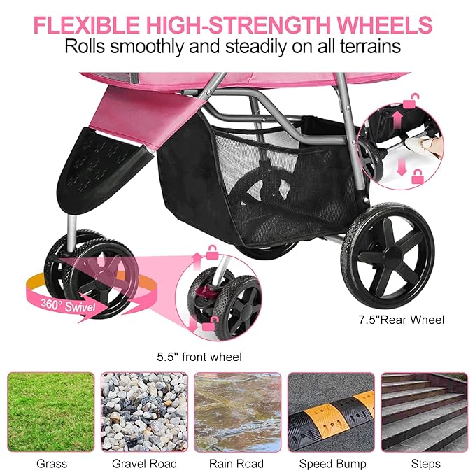 Dog Stroller for Small Dogs 3 Wheels,