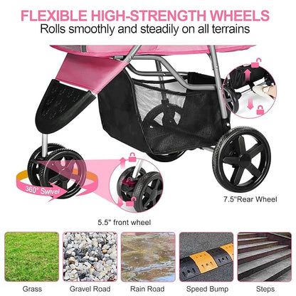 Dog Stroller for Small Dogs 3 Wheels,