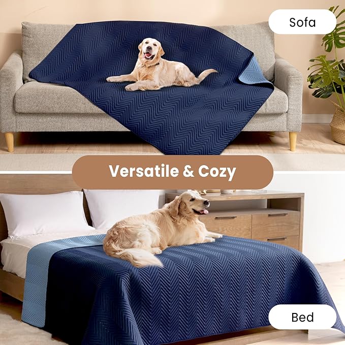 Double-Sided Waterproof Dog Blanket for Couch Cover, Dog Couch Cover Protector for Large Dogs, Cat Couch Sofa Covers Washable, Furniture Covers for Pets, Navy and Light Blue, 68x82 Inches