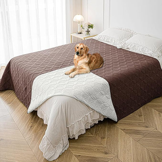 Waterproof Dog Blanket, 82x82 inches Pet Couch Covers for Sofa, Bed Furniture Protector from Dogs Washable and Reversible-Chocolate+Cream